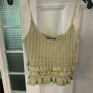 Blue blush women’s spaghetti strap embroidered top with ruffles green sz L